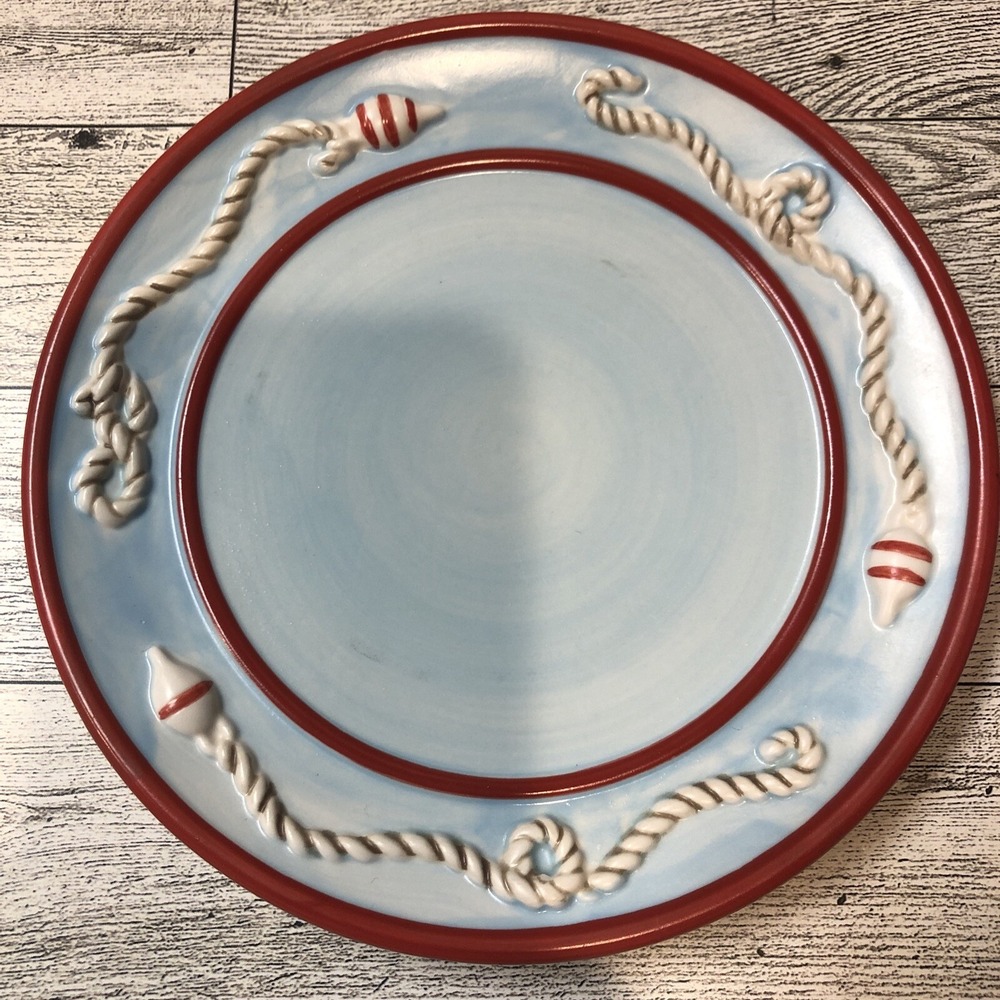 Nautical Ceramic Candle Plate 6.75" Ropes Buoy